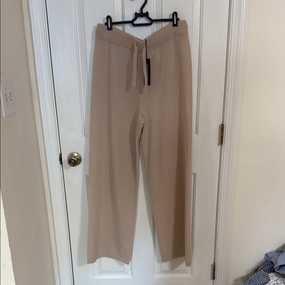 Beige Wide-Leg cashmere pants